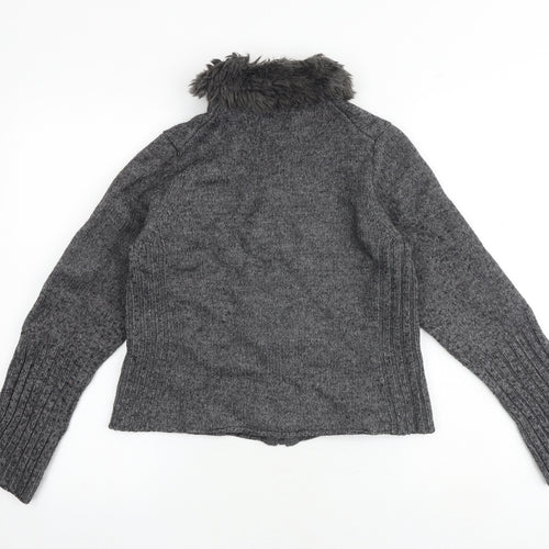 Marks and Spencer Womens Grey High Neck Acrylic Full Zip Jumper Size 12