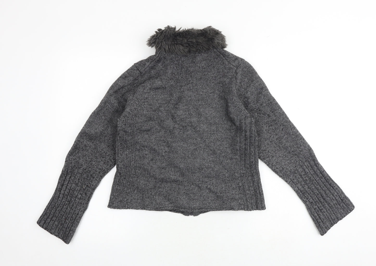 Marks and Spencer Womens Grey High Neck Acrylic Full Zip Jumper Size 12