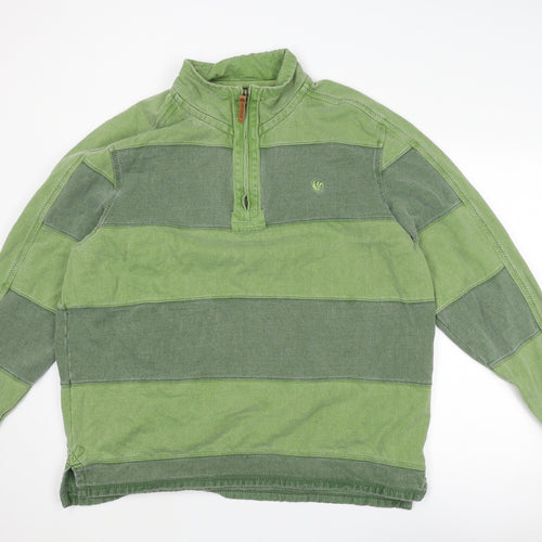 Fat Face Mens Green Striped Cotton Henley Sweatshirt Size 2XL