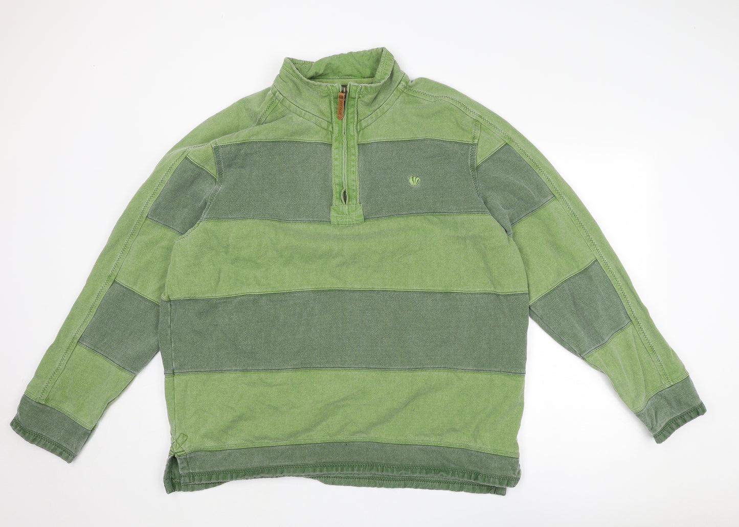 Fat Face Mens Green Striped Cotton Henley Sweatshirt Size 2XL