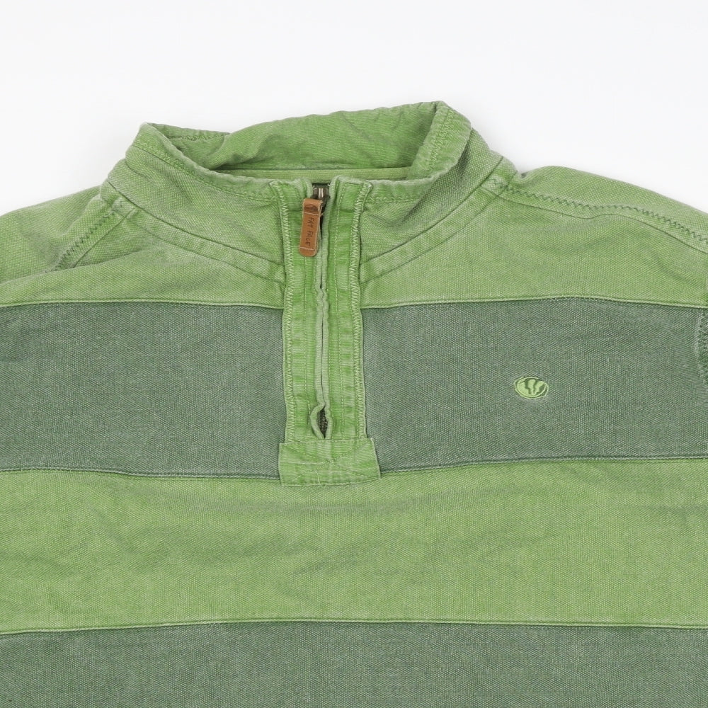 Fat Face Mens Green Striped Cotton Henley Sweatshirt Size 2XL
