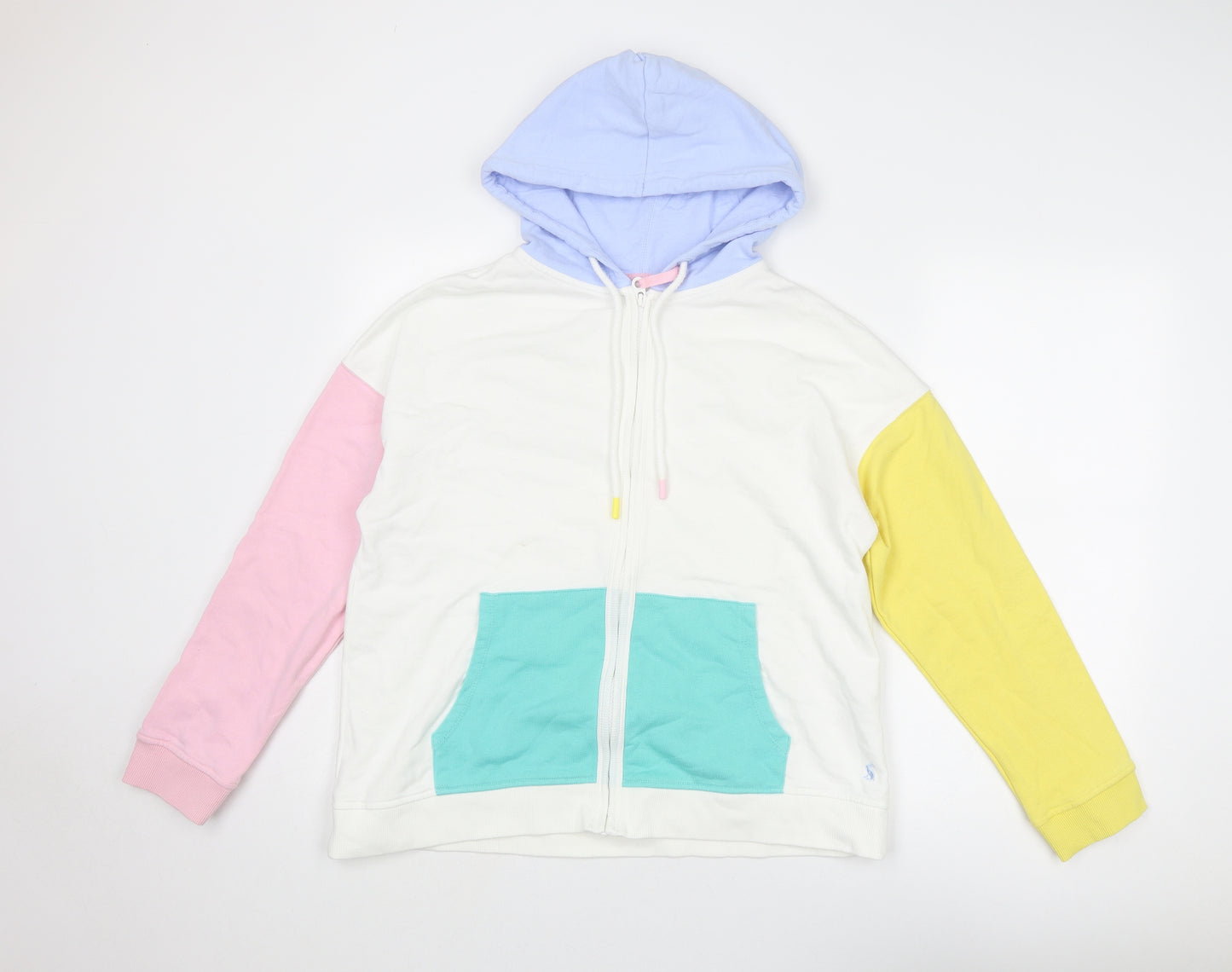 Joules Womens Multicoloured Colourblock Cotton Full Zip Hoodie Size 14 Zip
