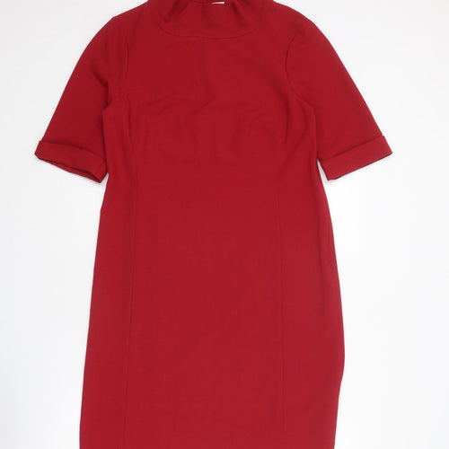 EAST Womens Red Polyester Sheath Size 12 Mock Neck Zip