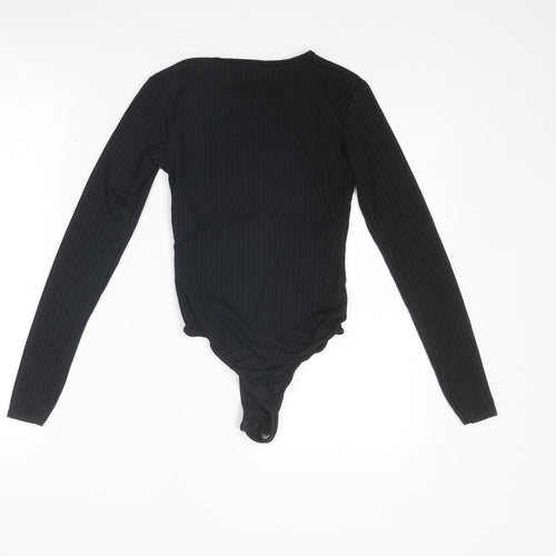 PRETTYLITTLETHING Womens Black Polyester Bodysuit One-Piece Size 6 Snap