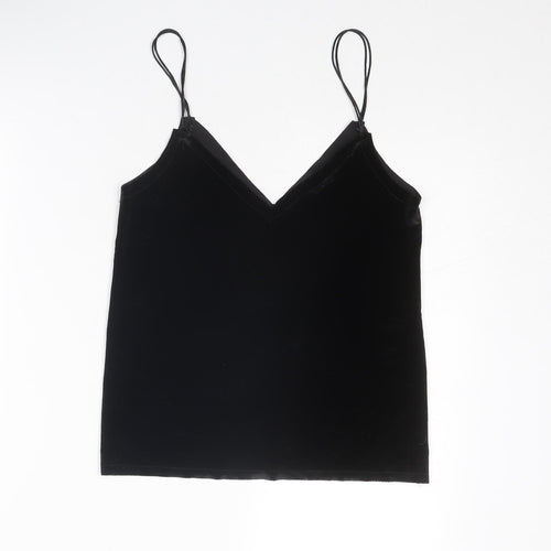 Pull&Bear Womens Black Polyester Basic Tank Size S V-Neck