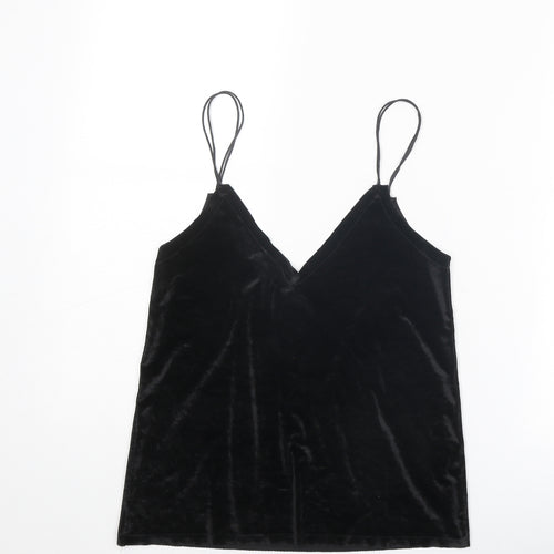 Pull&Bear Womens Black Polyester Basic Tank Size S V-Neck
