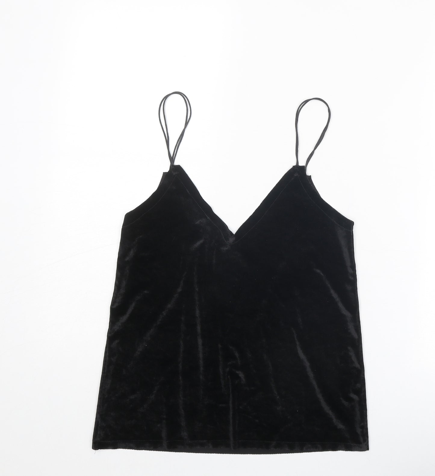 Pull&Bear Womens Black Polyester Basic Tank Size S V-Neck
