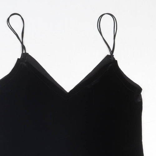 Pull&Bear Womens Black Polyester Basic Tank Size S V-Neck