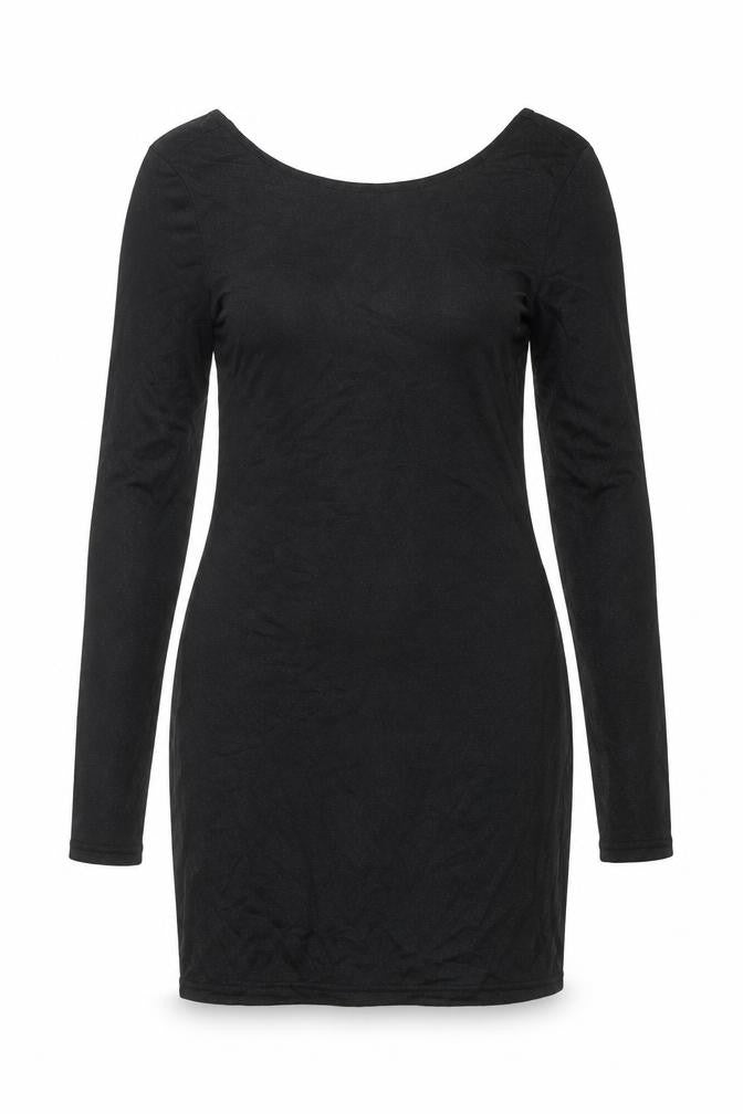 Front view of Vero Moda women’s black polyester shift, size M, round neck pullover - open back