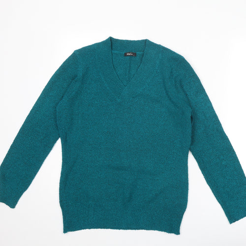 M&Co Womens Blue V-Neck Acrylic Pullover Jumper Size L