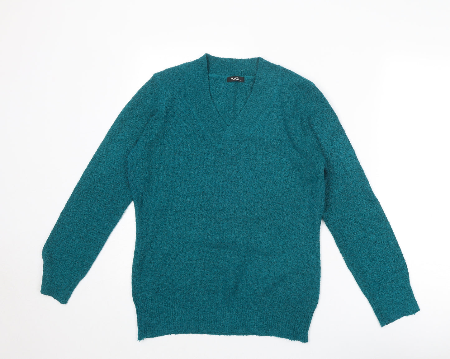 M&Co Womens Blue V-Neck Acrylic Pullover Jumper Size L