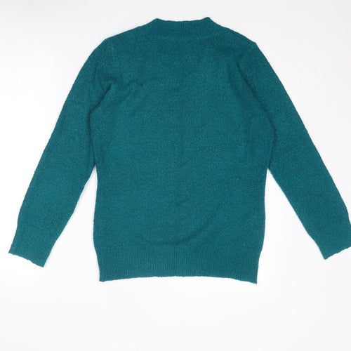 M&Co Womens Blue V-Neck Acrylic Pullover Jumper Size L