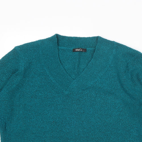 M&Co Womens Blue V-Neck Acrylic Pullover Jumper Size L