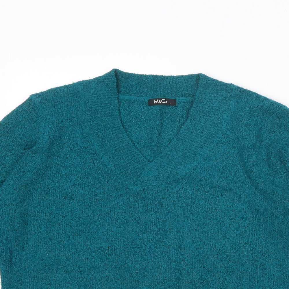 M&Co Womens Blue V-Neck Acrylic Pullover Jumper Size L