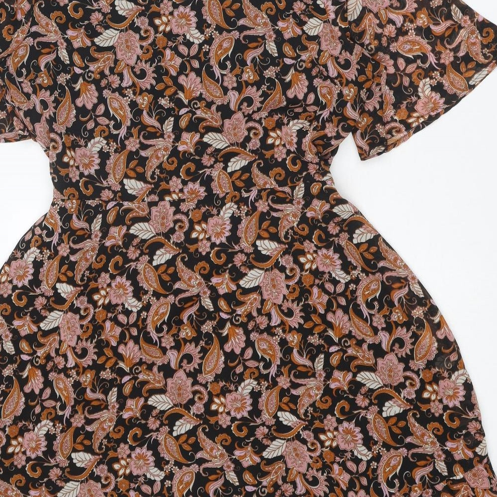 New Look Womens Multicoloured Geometric Polyester A-Line Size 14 V-Neck Tie