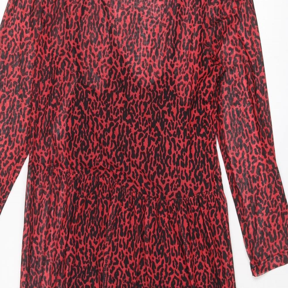 Red Herring Womens Red Geometric Polyester A-Line Size 14 Round Neck Pullover