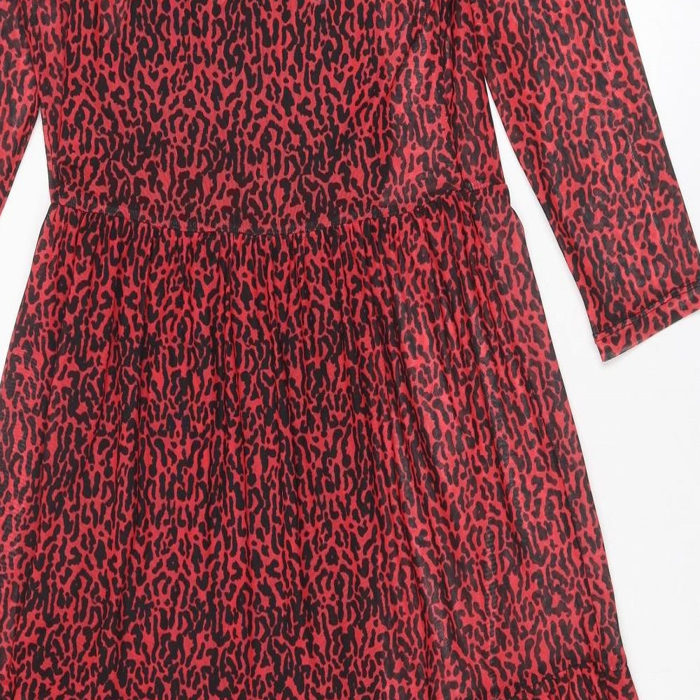Red Herring Womens Red Geometric Polyester A-Line Size 14 Round Neck Pullover