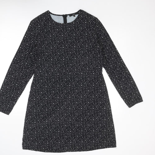 NEXT Womens Black Geometric Polyester T-Shirt Dress Size 12 Round Neck Zip - Star Print