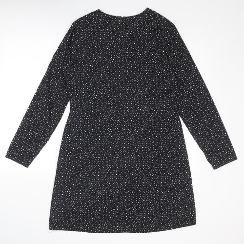 NEXT Womens Black Geometric Polyester T-Shirt Dress Size 12 Round Neck Zip - Star Print