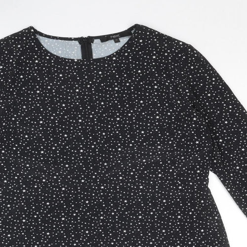 NEXT Womens Black Geometric Polyester T-Shirt Dress Size 12 Round Neck Zip - Star Print