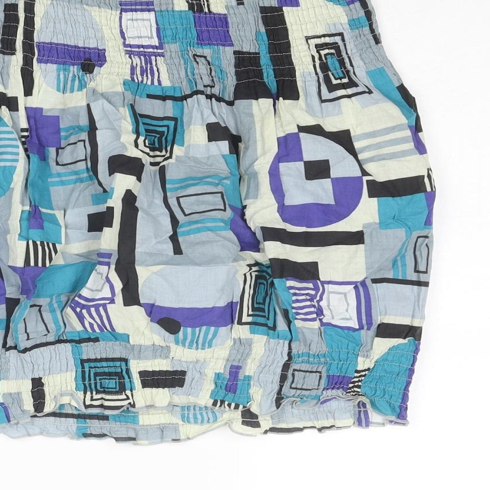 United Colors of Benetton Womens Multicoloured Geometric Cotton Cropped Blouse Size M Square Neck - Strapless