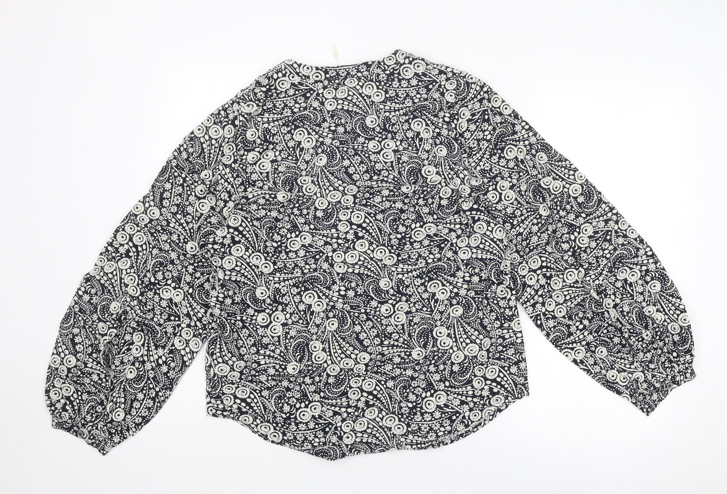 Marks and Spencer Womens Blue Geometric Cotton Basic Blouse Size 10 V-Neck