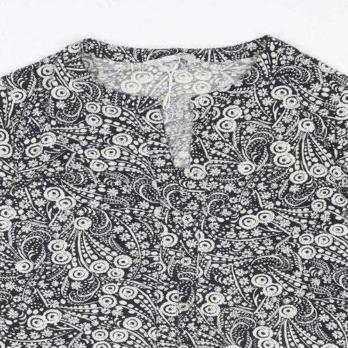Marks and Spencer Womens Blue Geometric Cotton Basic Blouse Size 10 V-Neck