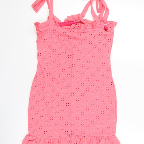 Select Womens Pink Polyester Mini Size 10 Square Neck Tie - Broderie Anglaise