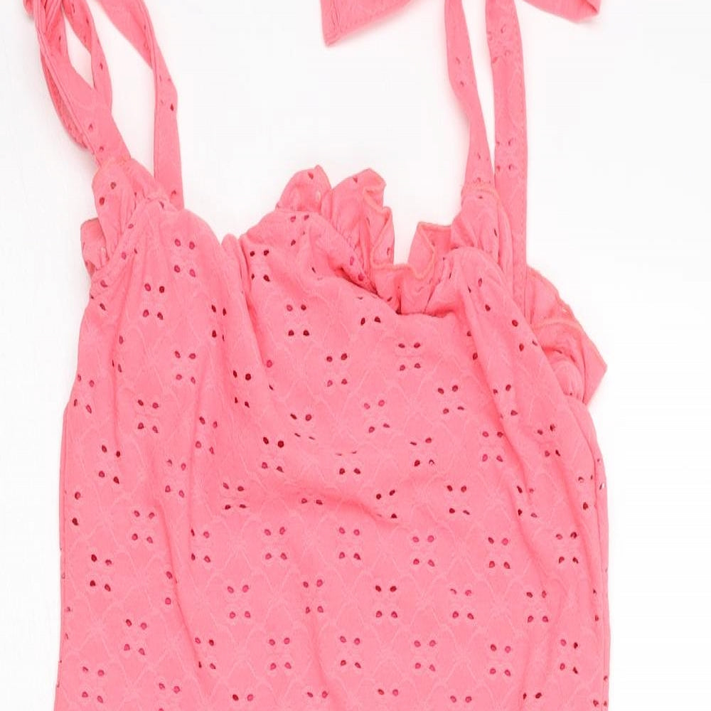 Select Womens Pink Polyester Mini Size 10 Square Neck Tie - Broderie Anglaise