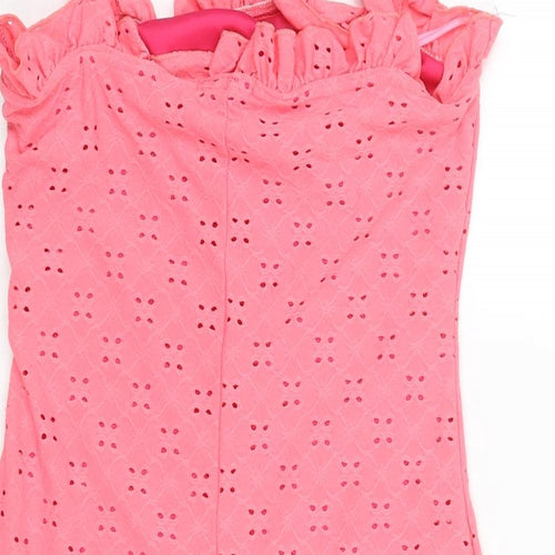 Select Womens Pink Polyester Mini Size 10 Square Neck Tie - Broderie Anglaise