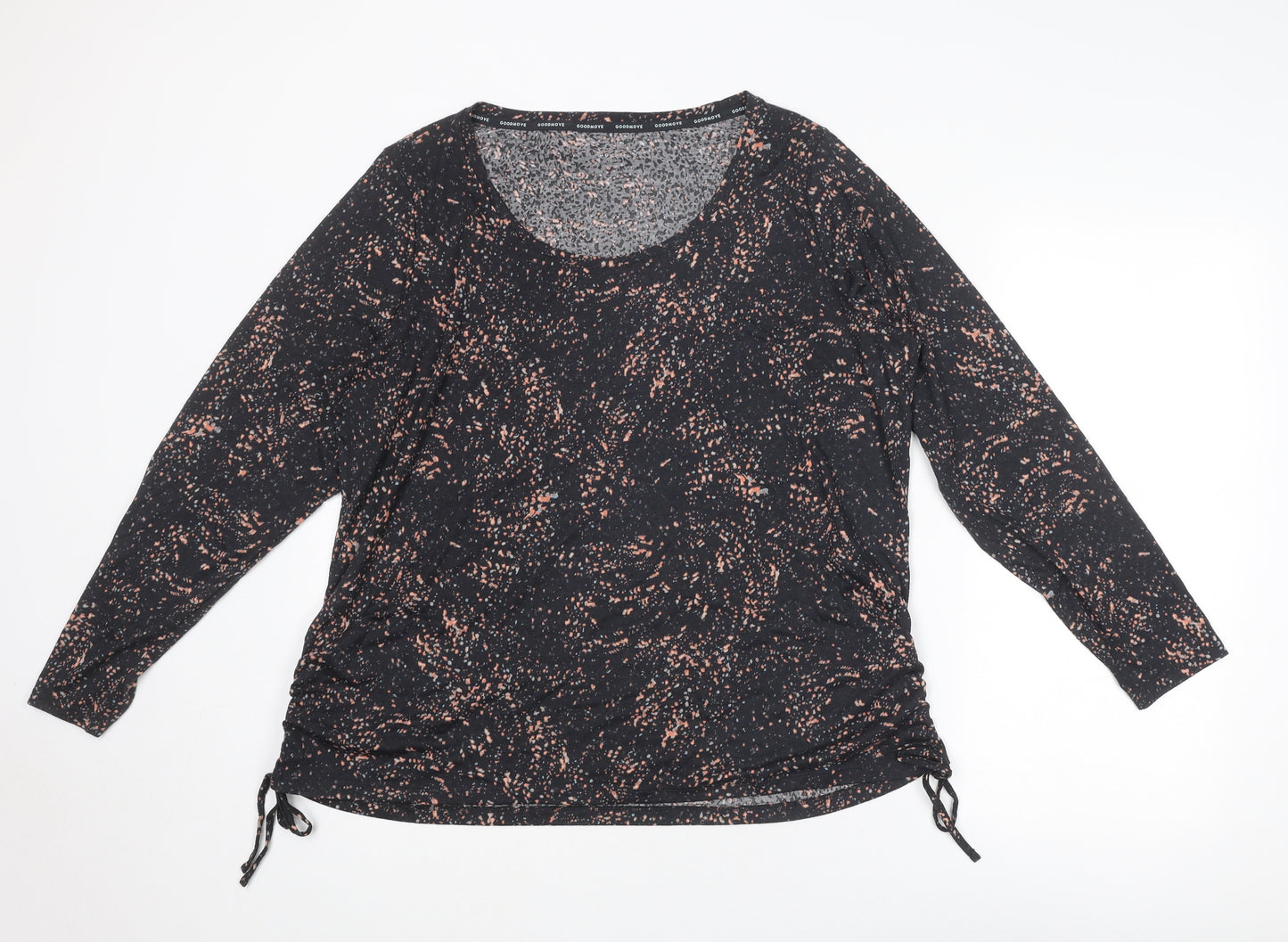 GOODMOVE Womens Grey Geometric Viscose Pullover T-Shirt Size 22 Boat Neck Pullover - Ruched Detail