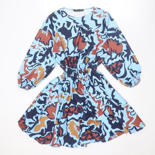 Boohoo Womens Multicoloured Geometric Polyester A-Line Size 14 Round Neck Pullover