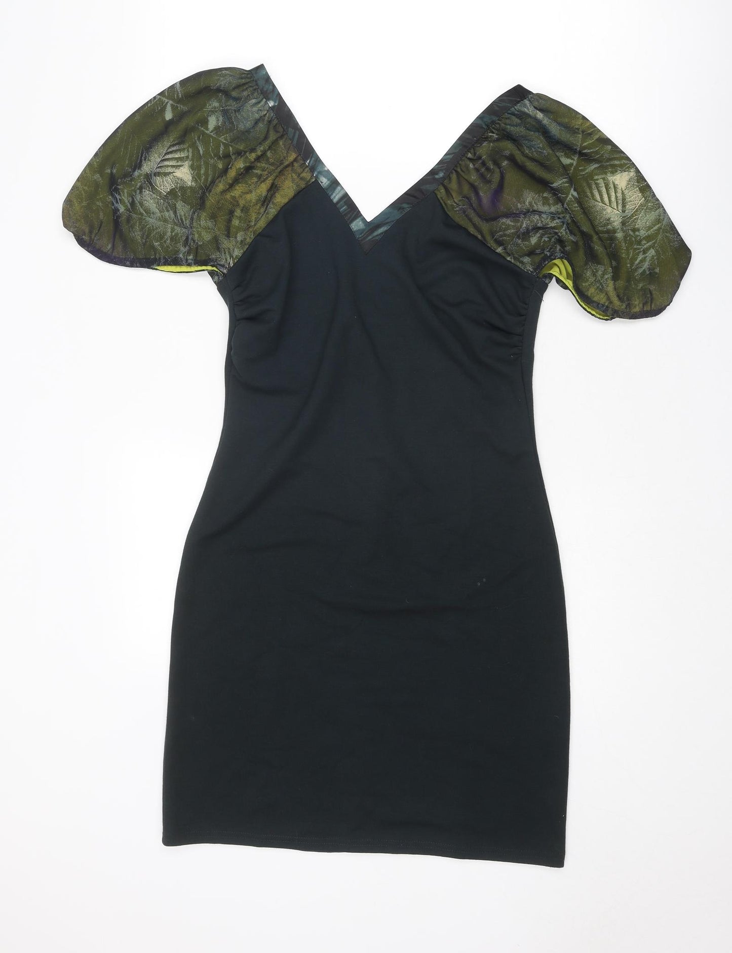 St-Martins Womens Black Polyester Shift Size S V-Neck Zip