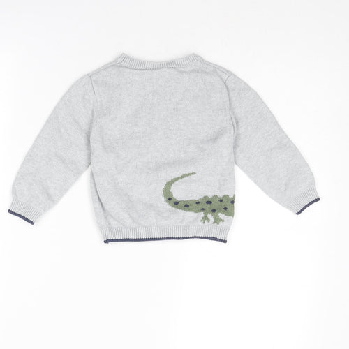 The White Company Boys Grey Round Neck Cotton Pullover Jumper Size 2-3 Years Pullover - Crocodile