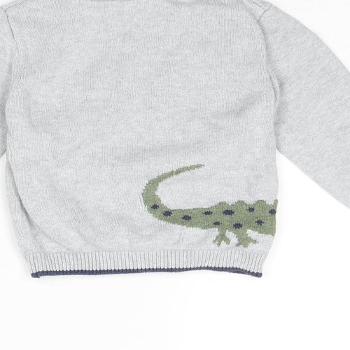 The White Company Boys Grey Round Neck Cotton Pullover Jumper Size 2-3 Years Pullover - Crocodile