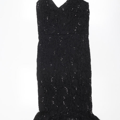 Quiz Womens Black Polyester Tank Dress Size 14 V-Neck Pullover
