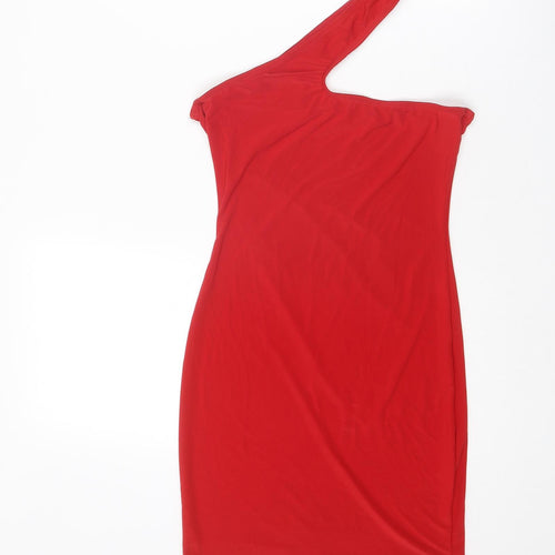 Missguided Womens Red Polyester Mini Size 8 One Shoulder Pullover - Asymmetric Neckline