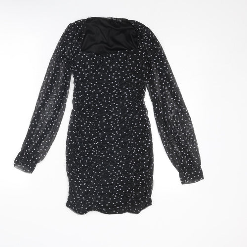 Nasty Gal Womens Black Polka Dot Polyester Bodycon Size 8 Square Neck Pullover