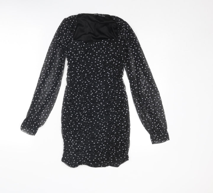 Nasty Gal Womens Black Polka Dot Polyester Bodycon Size 8 Square Neck Pullover