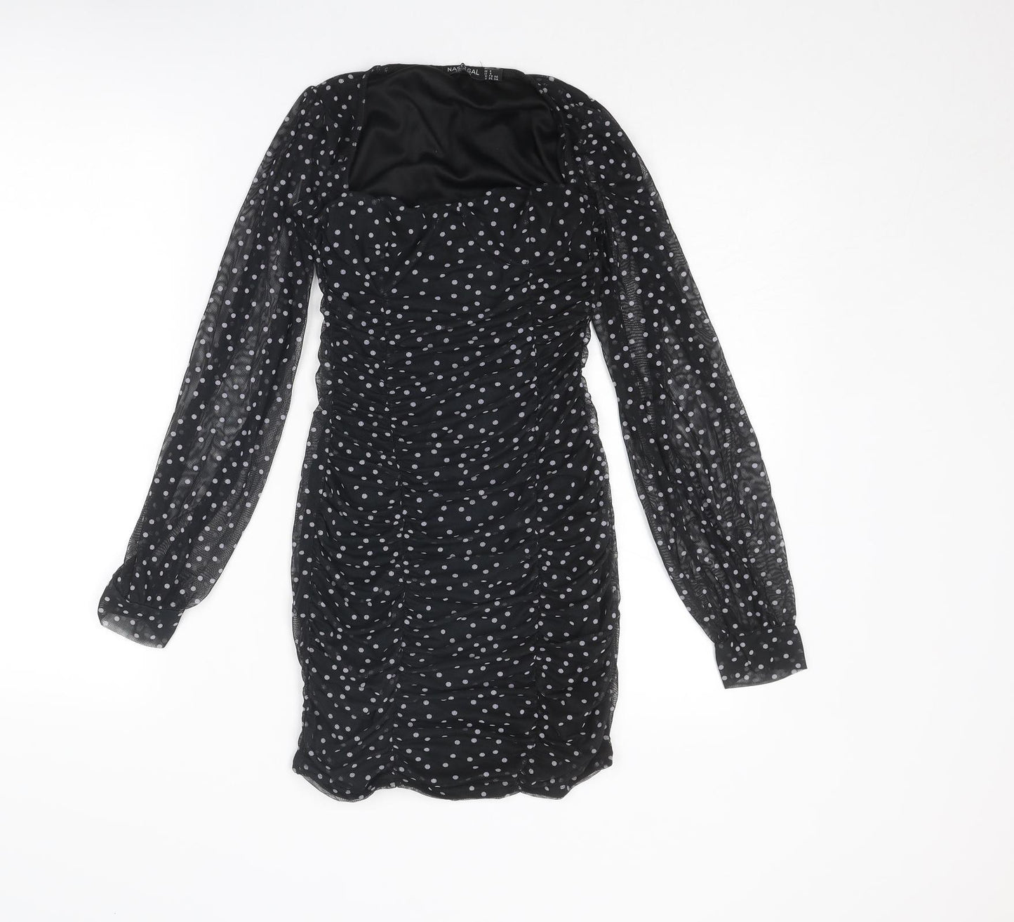 Nasty Gal Womens Black Polka Dot Polyester Bodycon Size 8 Square Neck Pullover