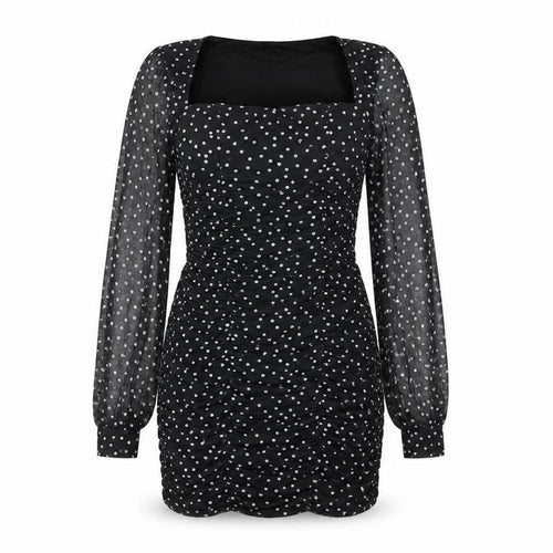 Nasty Gal Womens Black Polka Dot Polyester Bodycon Size 8 Square Neck Pullover