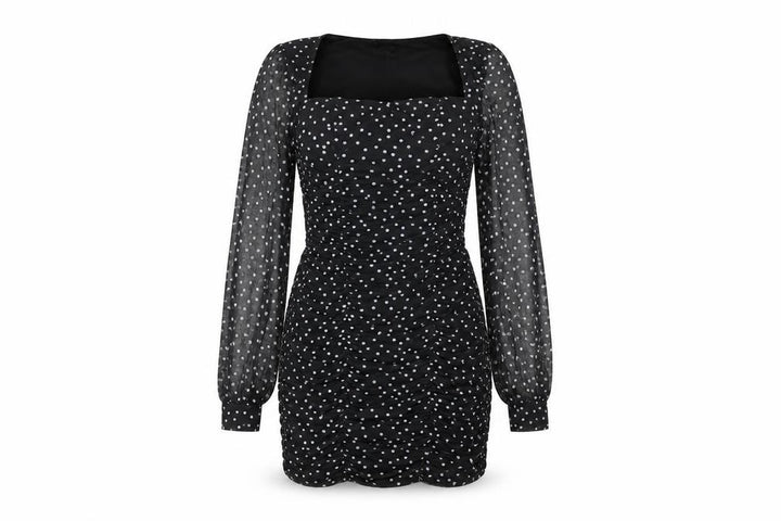 Nasty Gal Womens Black Polka Dot Polyester Bodycon Size 8 Square Neck Pullover