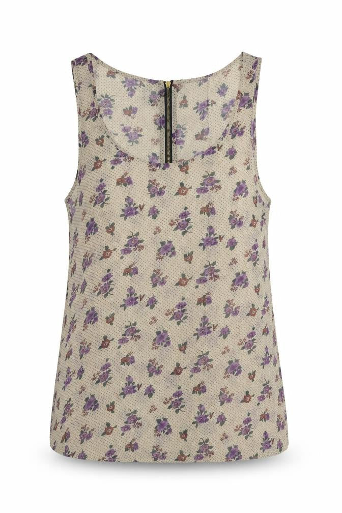 Front view of Hearts & Bows women’s beige floral polyester basic tank, size UK 14, scoop neck