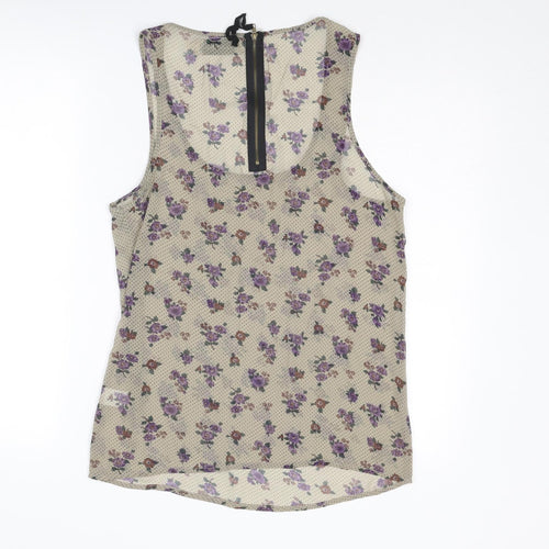 Hearts & Bows Womens Beige Floral Polyester Basic Tank Size 14 Scoop Neck