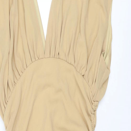 PRETTYLITTLETHING Womens Beige Polyester Bodycon Size 14 V-Neck Zip
