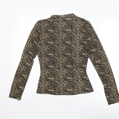 Wallis Womens Brown Animal Print Polyester Basic Blouse Size 10 V-Neck - Lace Up Detail