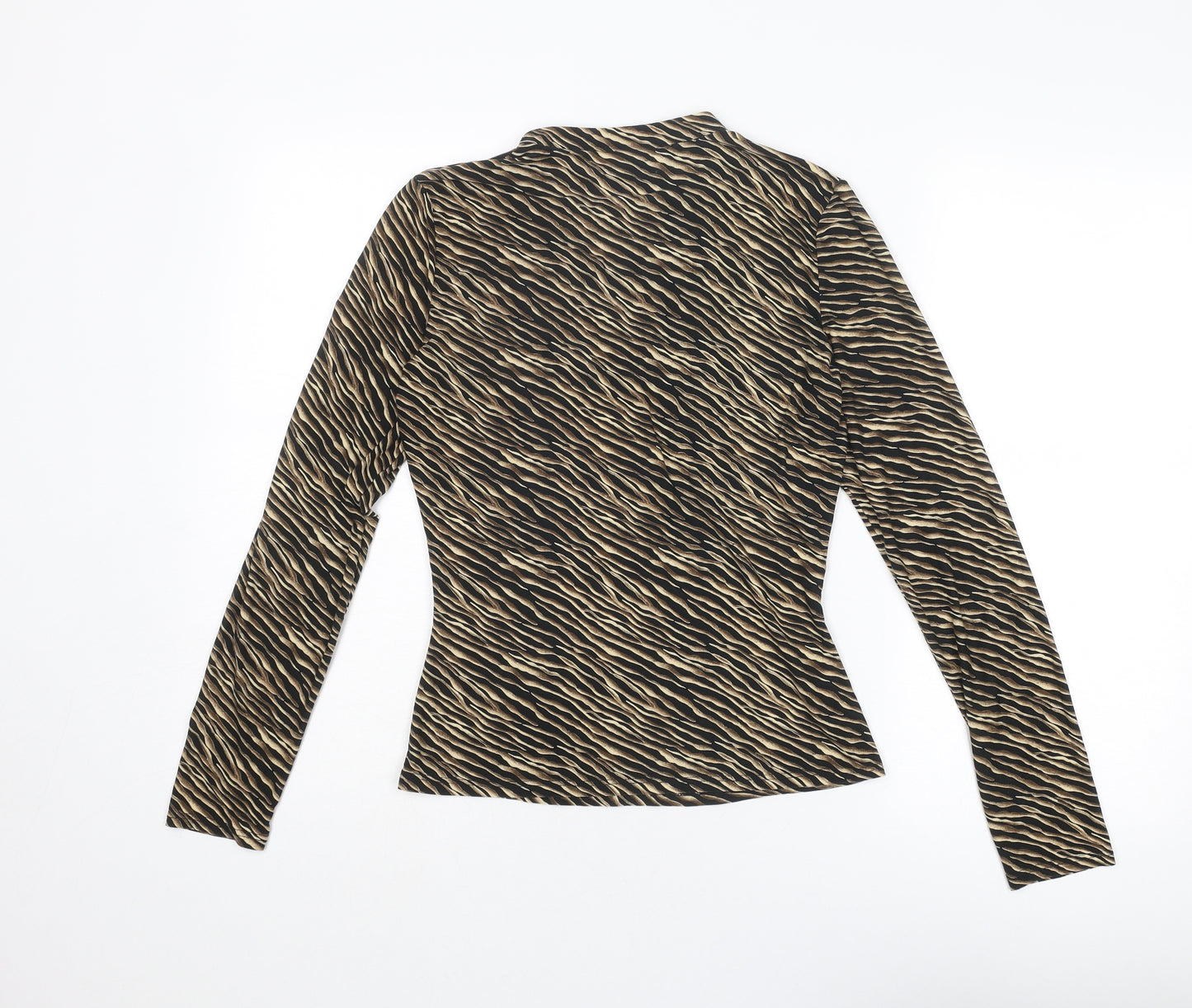 Wallis Womens Brown Animal Print Polyester Basic Blouse Size 10 V-Neck - Lace Up Detail