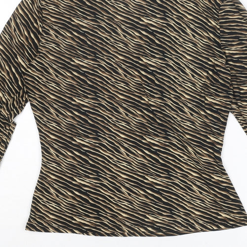 Wallis Womens Brown Animal Print Polyester Basic Blouse Size 10 V-Neck - Lace Up Detail