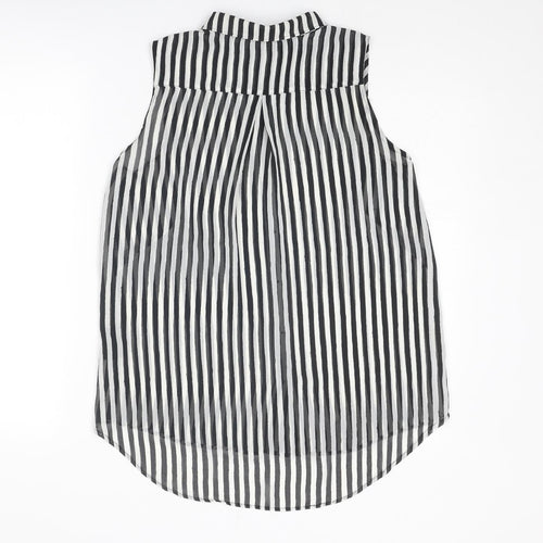 H&M Womens Black Striped Polyester Basic Button-Up Size 8 Collared