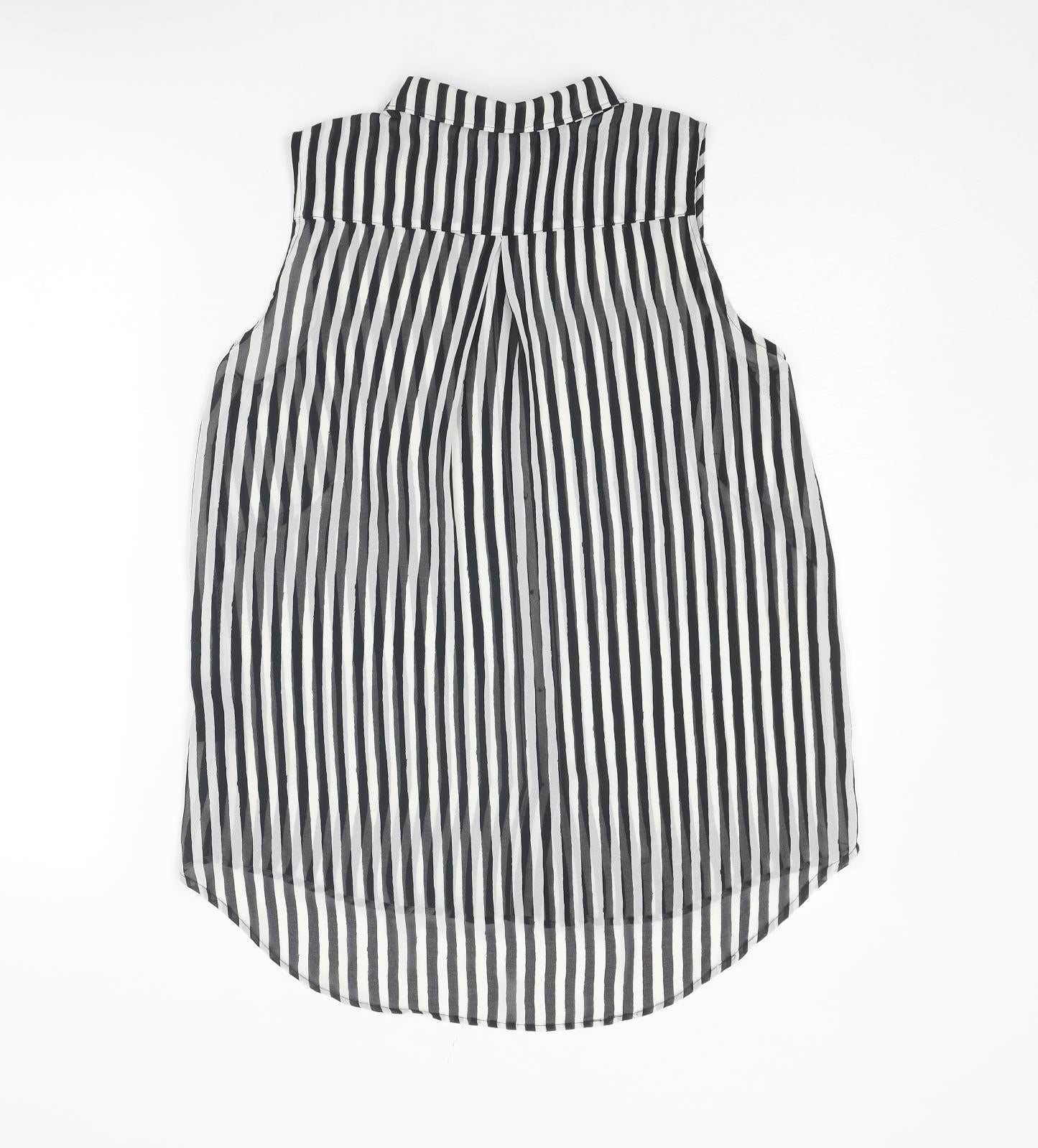 H&M Womens Black Striped Polyester Basic Button-Up Size 8 Collared